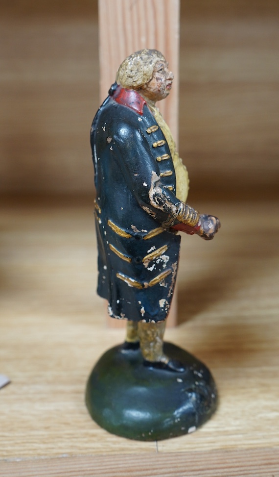 A painted plaster figure of George III by Lucius Gallagan, 17cm. Condition - poor to fair